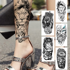 Rose Lion Temporary Tattoo For Women Men Adult Black God Flower Tattoos Sticker