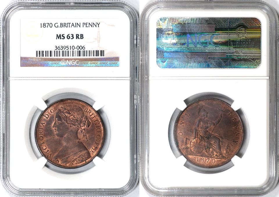 Great Britain 1870 Victoria Bronze Penny NGC MS-63 Red & Brown SCARCE DATE!! - Image 2 of 2