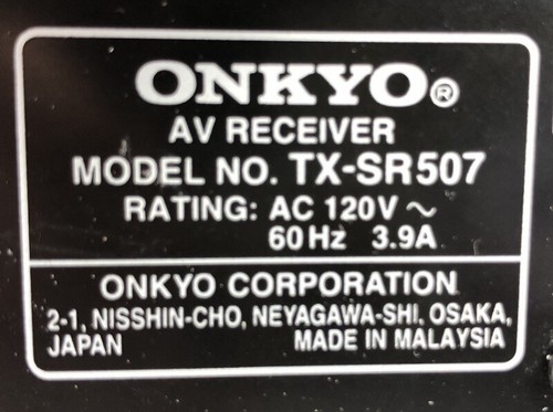 Onkyo TX-SR507 120V AV Receiver w/ Onkyo RC-645S AS IS Parts/Repair Read - Picture 8 of 11