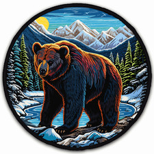 Brown Bear Applique Patch - Nature Snowy Mountain Forest Wild Animal Badge