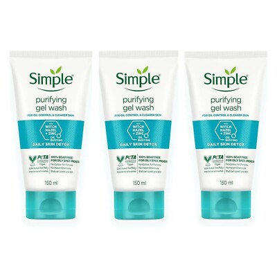 Simple Daily Skin Detox Purifying Face Gel Wash 150ml 3er Pack
