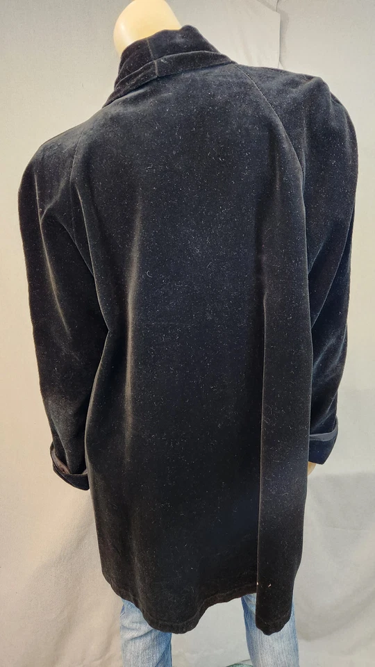 JS Collections Solid Black Velour No Button Duster Jacket Womens LARGE - Image 3 of 4