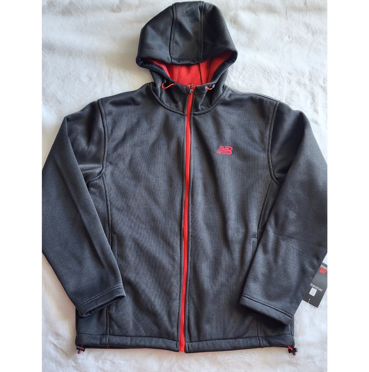NEW BALANCE Mens Gray/Red Sweater Fleece Full Zip Hooded