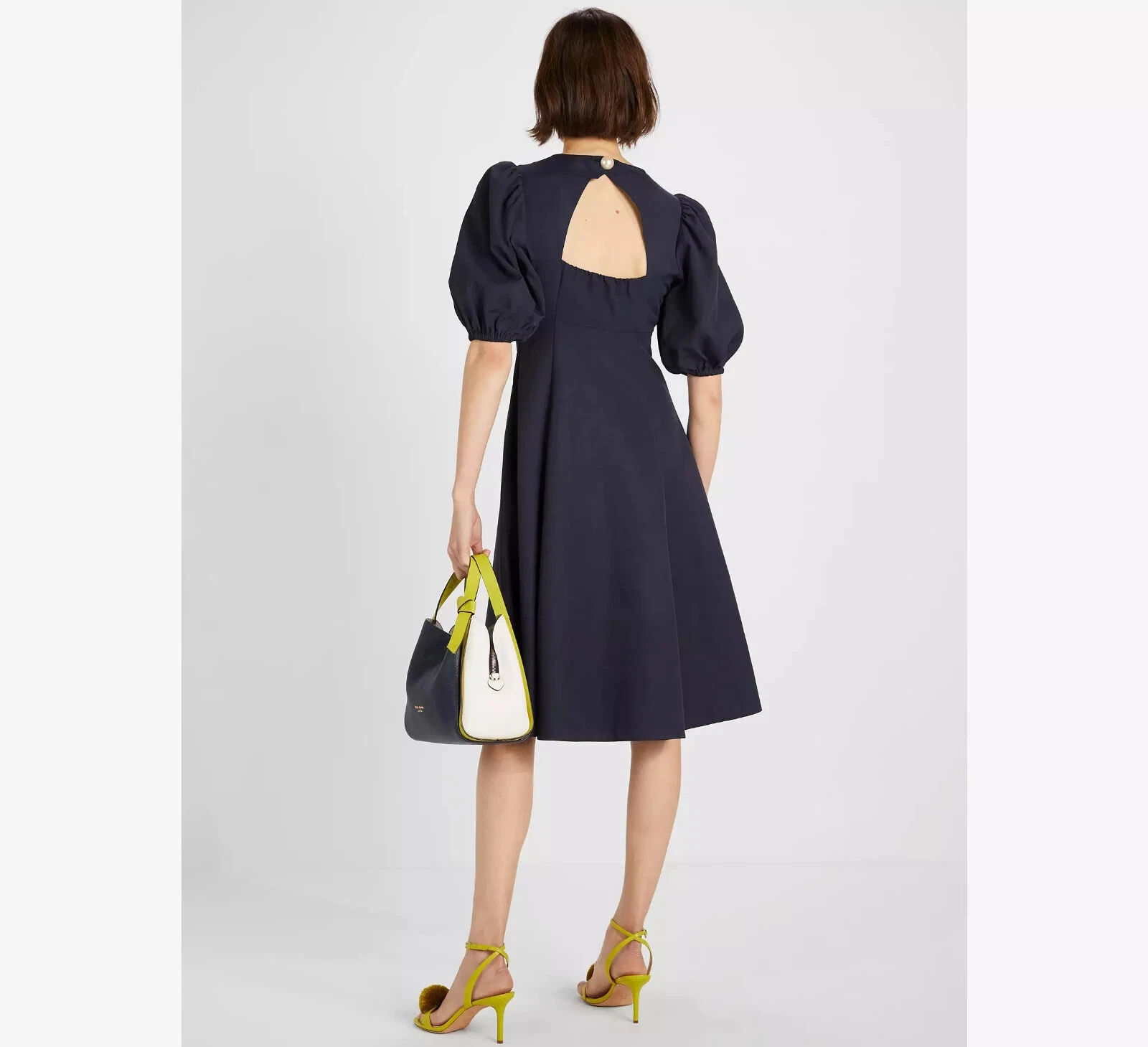 Abito Kate Spade impreziosito da perle schiena aperta nuovo con etichette nuovo UK 12 blu navy prezzo consigliato £ 350