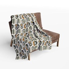 Beige Sage Green Geometric Pattern, Cozy Arctic Fleece Blanket, Boho Couch Throw