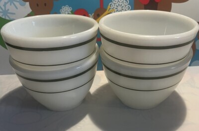 Pyrex Tableware by Corning 4 Bouillon Cups Dark Green Stripes