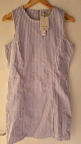 NOBODY’s CHILD Blue AND White Denim Striped Farringdon Mini Dress SIZE 12 BNWT - Picture 3 of 12
