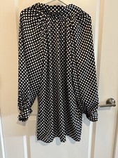 Women’s Black & White Polka Dot Balloon Longsleeve Mock Neck Dress Size Medium