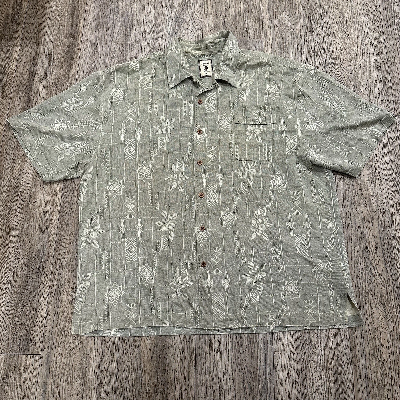 Jamaica Jaxx Button Up Shirt Mens XXL Green 100% Silk Hawaiian Tropical Adult