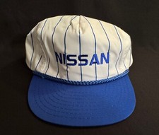 RARE VINTAGE NISSAN BLUE / WHITE PINSTRIPE SNAPBACK HAT TRUCKER HAT CAP VTG