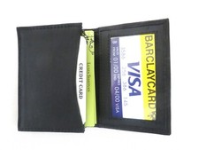 Business Card Wallet ID Credit Card Money Holder Bifold Black Genuine Leather.