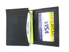 Business Card Wallet ID Credit Card Money Holder Bifold Black Genuine Leather.