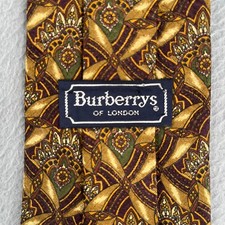Vintage Burberrys Of London Silk Necktie Gold Colorful Geometric New NWT