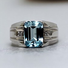 Natural Aquamarine Gemstone With 925 Sterling Silver Groom Ring For Men's AL178