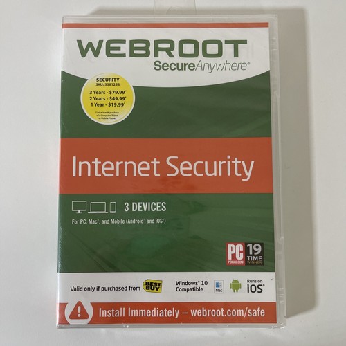 Webroot Secure Anywhere Internet Security 3 Device Software CD Windows IOS Mac~