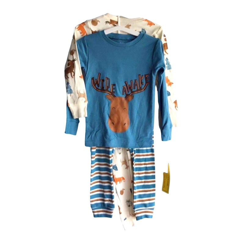 Carters PAJAMAS Toddler 4 Pc Moose LONG SLEEVE SNUG FIT 3T Boys PJS Tops Pants