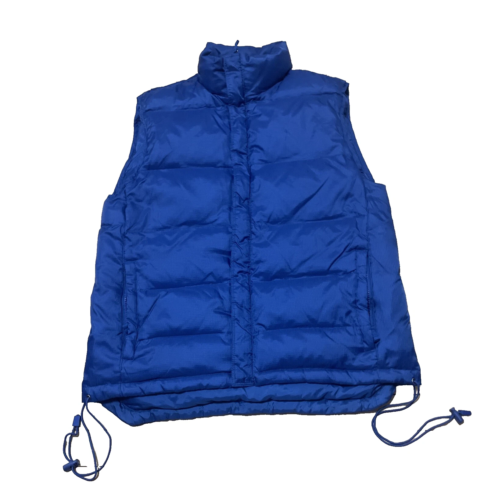 PB Basics Y2k Chunky Down Puffer Vest Men L Quilted Blue Cinch Snap Zip Outdoor