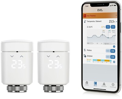 Eve Thermo, 2er Set, Smartes Heizkörperthermostat mit LED-Display, Apple HomeKit