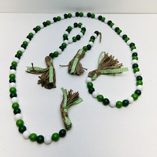 St Patrick's Day Wood Bead Garland with Tassels Farmhouse Rustic Beads 3 piece