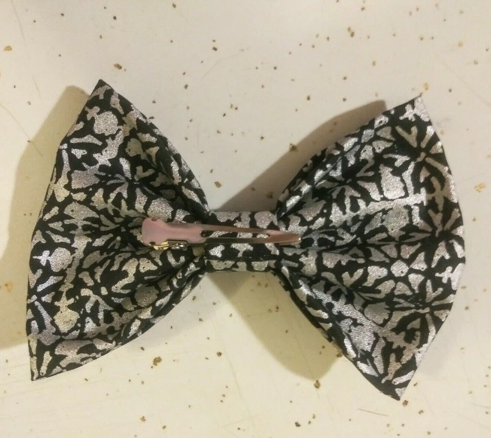 Women's, Girl's Silver and Black 5" Handmade Hair Bow Hair Clip Kawaii - Image 2 of 4