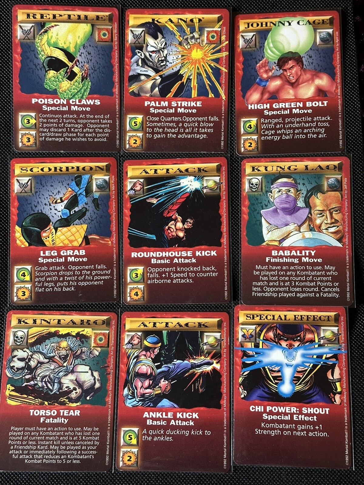 1992 Mortal Kombat Trading Cards Lot Set Of 9 eBay