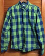 Aeropostale Blue and Green Plaid Long Sleeve Button Down Shirt Womens Size S/P