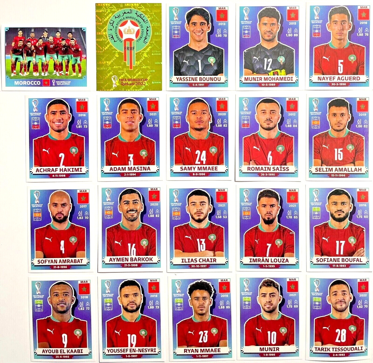 Morroco Complete Team Set 2022 Fifa World Cup Qatar Hakimi | eBay