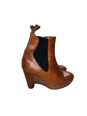 John Fluevog PAGLIA US Size Leather Ankle Boot Platform Wedge Orange  Brown