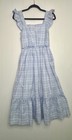 Blu Pepper Blue White Plaid Ruffle Flutter Sleeve Ruffle Mid Sundress Size Small