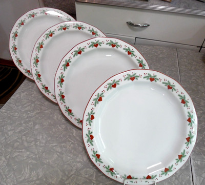 PORSGRUND NORWAY GRETE RONNING DESIGNED 4 PC. HEARTS & PINES DINNER PLATE SET