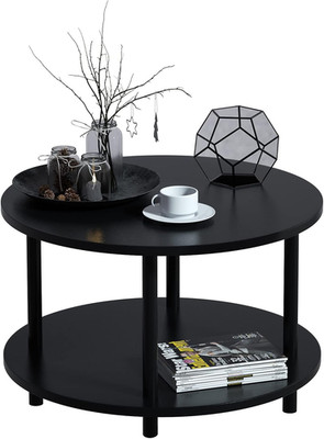 Small round Coffee Table with Open Storage for Small Space, 23.5'' Black 2-Tier W