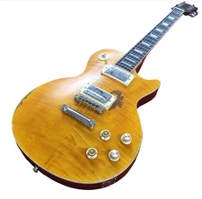 Gift Yellow Retro LP Electric Guitar Nitro Heavy Aged Neck Flamed Maple Top Body
