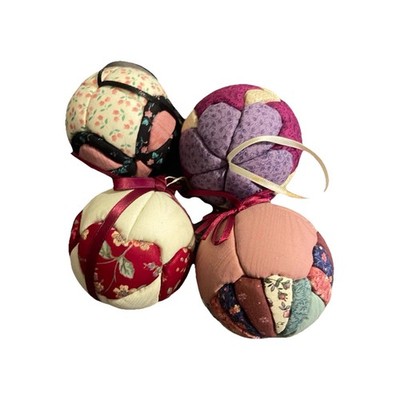 Vintage Quilted Patchwork Fabric Ornaments Set of 4 Cottagecore Handmade Decor