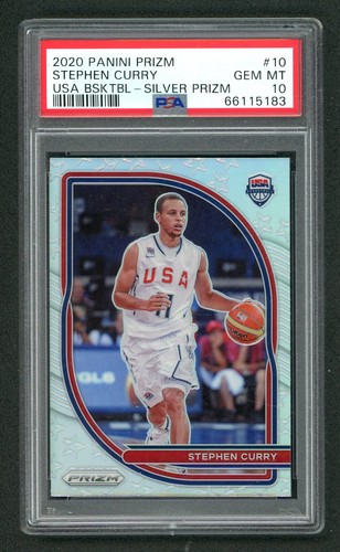 2020-21 Panini Prizm USA Basketball Stephen Steph Curry Silver #10 PSA 10 GEM MT