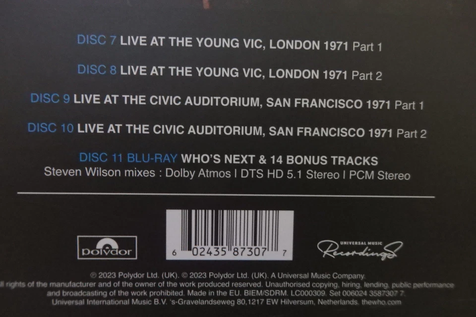 THE WHO - Who's Next - Life House - 10 CD/1 BluRay-Box - Polydor 2023 - Bild 3 von 3