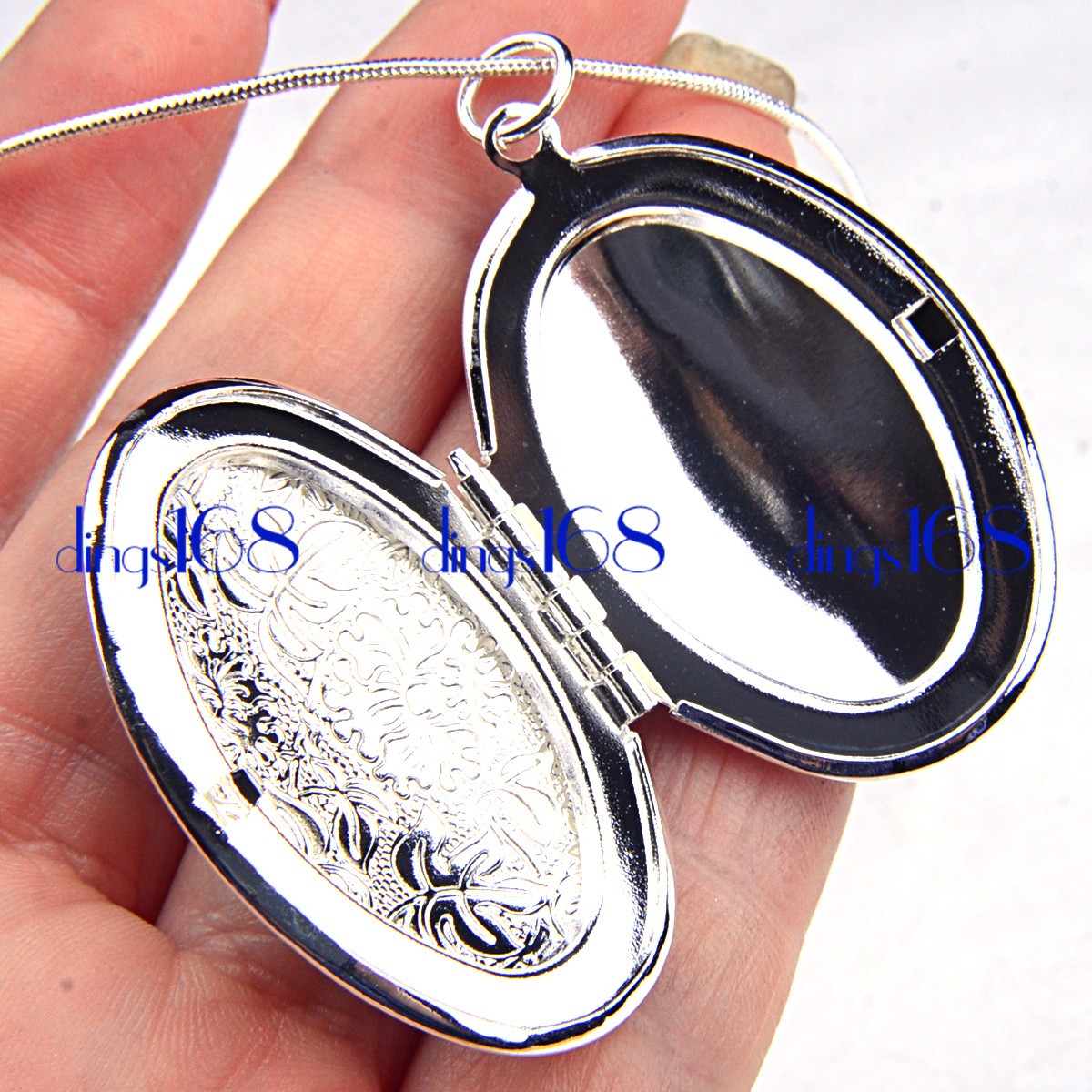 925 Sterling Silver Large Oval Carved Open Locket Pendant +