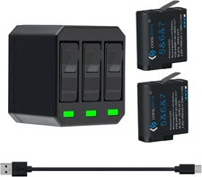 Hero 7 6 5 Battery Replacement (2 Packs) and Triple Hero 7 Charger Compatible wi
