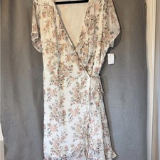 Charlotte Russe Cream Flutter Sleeve Wrap Dress. NWT