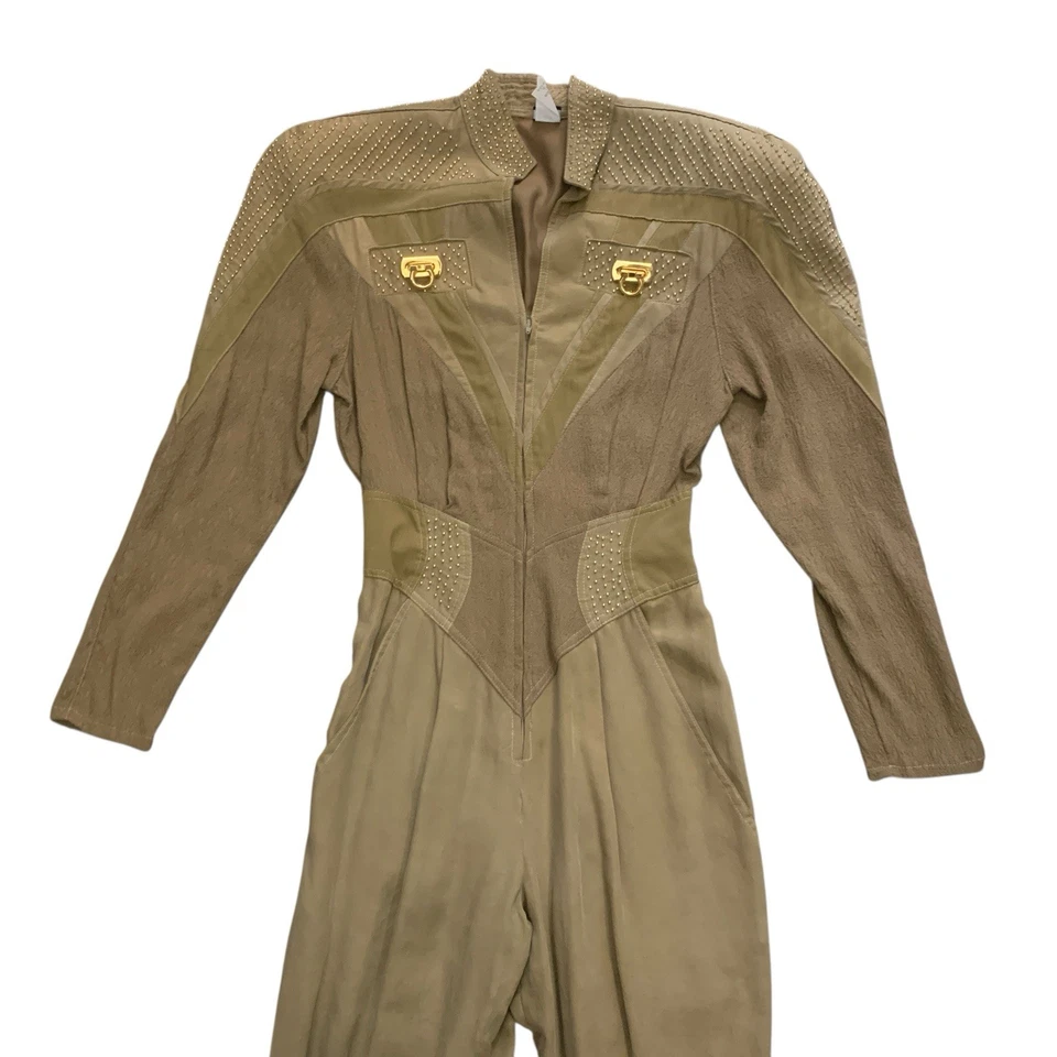 Mono vintage IIF para mujer talla 10 verde oliva con tachuelas traje de una pieza LEER Foto 2 de 4