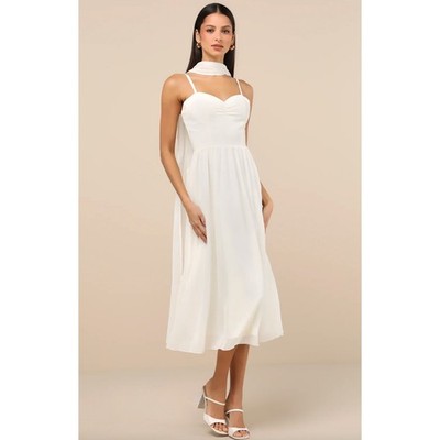 white christmas dresses Bandeau Satin Bridesmaid Dress with Chiffon Neck Scarf main image 0
