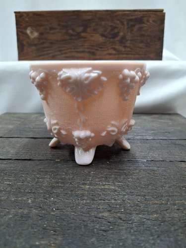 VINTAGE Jeannette Pink Milk Glass Footed Candy Dish Grape & Vines Pattern No Lid