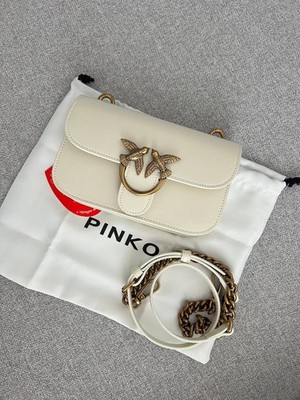 PINKO Love One Classic BAG Mini Antique Gold Logo Auth Leather Crossbody