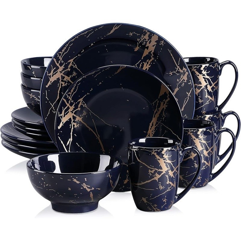 Elegant Porcelain Dinnerware Set Gold Splash Design Stackable Chic Dining Home
