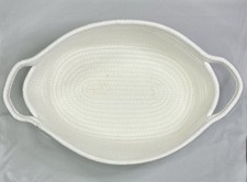 White Cotton Rope Storage Basket Organizer Bin Oval w/Handles Home Decor