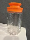 Vintage Anchor Hocking Tang Glass Jar With Orange Plastic Lid Water Wheel~RARE!!