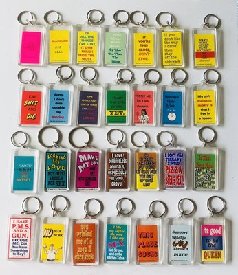 12 Funny Keychains Assorted Lot - Humor Quote Keyring Mix- Novelty Gift /Random