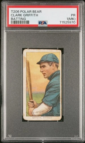 1909-11 T206 Polar Bear Clark Griffith Batting PSA 1 mk New Label