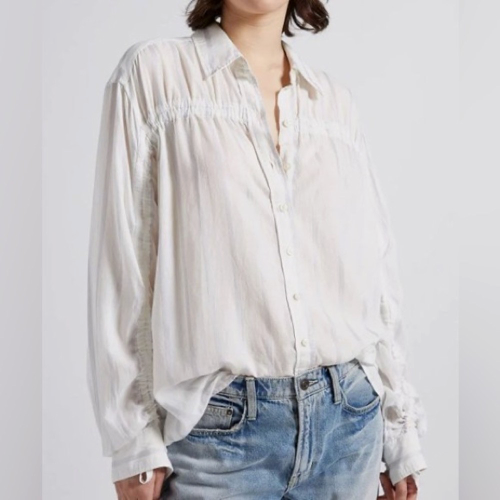 Current/Elliott 4 women's XL Cinched Girlfriend Button Up Shirt Striped blouse