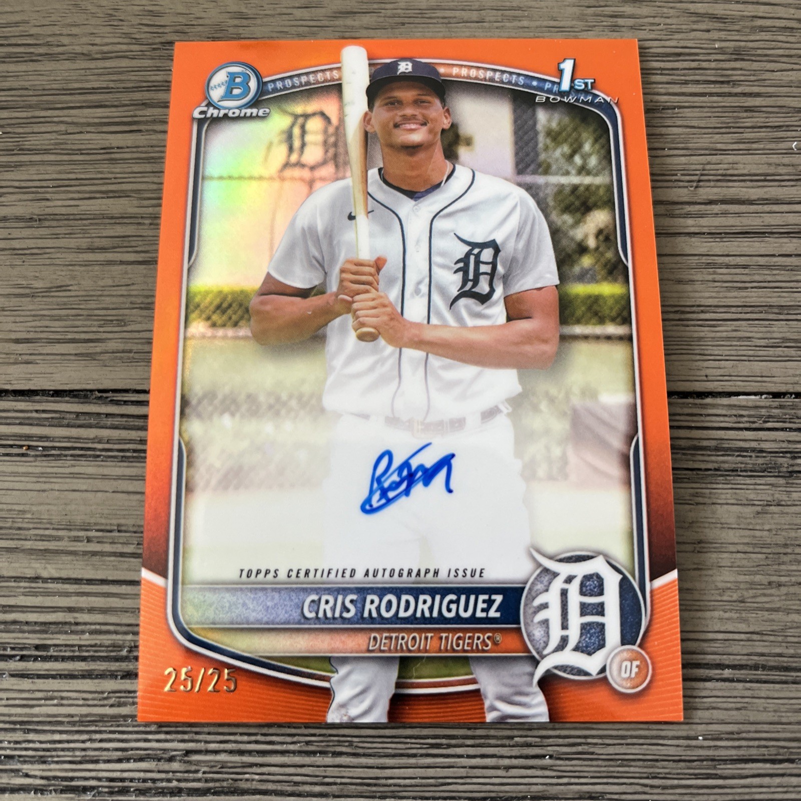 Cris Rodriguez Tigers 2025 Bowman Chrome Orange Refractor AUTO 25/25 CPA-CR