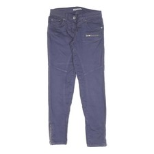Donna Slim Misto Cotone Blu Pantaloni W26 L28 Zip Chiusura Moderno Moda